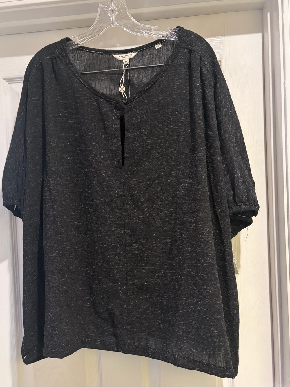 Max Studio Black Flecked Button-Front Top Size 3X
